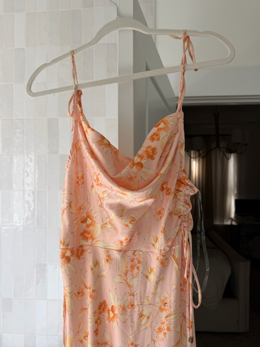Petal and Pup NEW Peach Floral Slip Dress with Cowl Neck